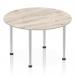 Impulse 1200mm Round Table Grey Oak Top Brushed Aluminium Post Leg I003782