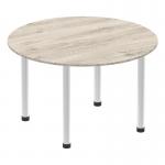 Impulse 1200mm Round Table Grey Oak Top Brushed Aluminium Post Leg I003782