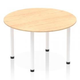 Impulse 1200mm Round Table Maple Top White Post Leg I003784