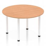 A sleek and modern dynamic round table with an oak top and white post leg. Its 1200mm size makes it perfect for group discussions or team meetings. The curved shape creates a sense of flow and movement, while the contrasting colors add visual interest.