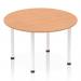 A sleek and modern dynamic round table with an oak top and white post leg. Its 1200mm size makes it perfect for group discussions or team meetings. The curved shape creates a sense of flow and movement, while the contrasting colors add visual interest.