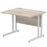 Impulse 1000 x 800mm Straight Office Desk Grey Oak Top Silver Cantilever Leg I003789