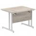 Impulse 1000 x 800mm Straight Office Desk Grey Oak Top Silver Cantilever Leg I003789