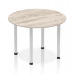 Impulse 1000mm Round Table Grey Oak Top Silver Post Leg I003795