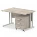 Impulse 1200 x 800mm Straight Office Desk Grey Oak Top White Cantilever Leg Workstation 3 Drawer Mobile Pedestal I003798