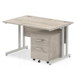 Impulse 1200 x 800mm Straight Office Desk Grey Oak Top White Cantilever Leg Workstation 2 Drawer Mobile Pedestal I003799