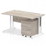 Impulse 1400 x 800mm Straight Office Desk Grey Oak Top White Cantilever Leg Workstation 2 Drawer Mobile Pedestal I003801