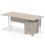 Impulse 1800 x 800mm Straight Office Desk Grey Oak Top White Cantilever Leg Workstation 3 Drawer Mobile Pedestal I003804