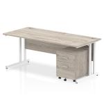 Impulse 1800 x 800mm Straight Office Desk Grey Oak Top White Cantilever Leg Workstation 2 Drawer Mobile Pedestal I003805