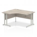 Impulse 1400mm Left Crescent Office Desk Grey Oak Top Silver Cantilever Leg I003819