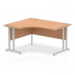 Impulse 1400mm Left Crescent Office Desk Oak Top Silver Cantilever Leg I003821
