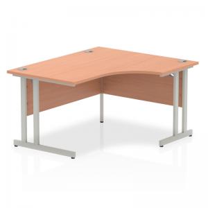Impulse 1400mm Right Crescent Office Desk Beech Top Silver Cantilever