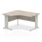 Impulse 1400mm Left Crescent Office Desk Grey Oak Top Silver Cable Managed Leg I003843