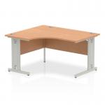 Impulse 1400mm Left Crescent Office Desk Oak Top Silver Cable Managed Leg I003845