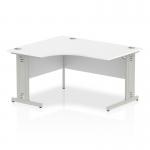 Impulse 1400mm Left Crescent Office Desk White Top Silver Cable Managed Leg I003846