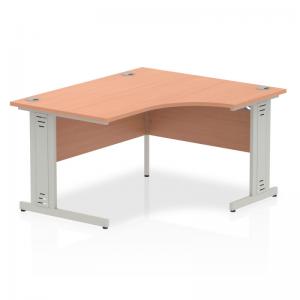Impulse 1400mm Right Crescent Office Desk Beech Top Silver Cable