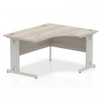 Impulse 1400mm Right Crescent Office Desk Grey Oak Top Silver Cable Managed Leg I003849