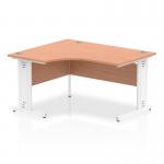 Impulse 1400mm Left Crescent Office Desk Beech Top White Cable Managed Leg I003854