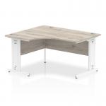 Impulse 1400mm Left Crescent Office Desk Grey Oak Top White Cable Managed Leg I003855