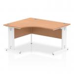 Impulse 1400mm Left Crescent Office Desk Oak Top White Cable Managed Leg I003857