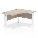 Impulse 1400mm Right Crescent Office Desk Grey Oak Top White Cable Managed Leg I003861