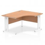 Impulse 1400mm Right Crescent Office Desk Oak Top White Cable Managed Leg I003863