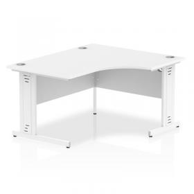 Impulse 1400mm Right Crescent Office Desk White Top White Cable Managed Leg I003864