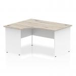 Impulse 1400mm Left Crescent Office Desk Grey Oak Top White Panel End Leg I003879