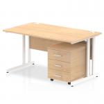 Impulse 1400 x 800mm Straight Office Desk Maple Top White Cantilever Leg Workstation 3 Drawer Mobile Pedestal I003889