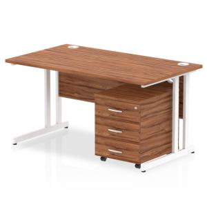 Impulse 1400 x 800mm Straight Office Desk Walnut Top White Cantilever