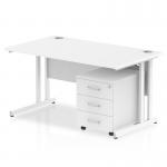 Impulse 1400 x 800mm Straight Office Desk White Top White Cantilever Leg Workstation 3 Drawer Mobile Pedestal I003892