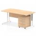 Impulse 1600 x 800mm Straight Office Desk Maple Top White Cantilever Leg Workstation 3 Drawer Mobile Pedestal I003894