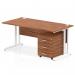 Impulse 1600 x 800mm Straight Office Desk Walnut Top White Cantilever Leg Workstation 3 Drawer Mobile Pedestal I003896