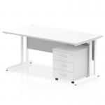 Impulse 1600 x 800mm Straight Office Desk White Top White Cantilever Leg Workstation 3 Drawer Mobile Pedestal I003897