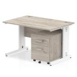 Impulse 1200 x 800mm Straight Office Desk Grey Oak Top White Cable Managed Leg Workstation 2 Drawer Mobile Pedestal I003900