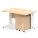 Impulse 1200 x 800mm Straight Office Desk Maple Top White Cable Managed Leg Workstation 2 Drawer Mobile Pedestal I003901