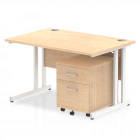 Impulse 1200 x 800mm Straight Office Desk Maple Top White Cantilever Leg Workstation 2 Drawer Mobile Pedestal I003902
