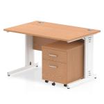 Impulse 1200 x 800mm Straight Office Desk Oak Top White Cable Managed Leg Workstation 2 Drawer Mobile Pedestal I003903