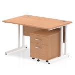 Impulse 1200 x 800mm Straight Office Desk Oak Top White Cantilever Leg Workstation 2 Drawer Mobile Pedestal I003904