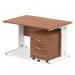 Impulse 1200 x 800mm Straight Office Desk Walnut Top White Cable Managed Leg Workstation 2 Drawer Mobile Pedestal I003905