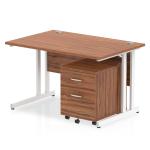 Impulse 1200 x 800mm Straight Office Desk Walnut Top White Cantilever Leg Workstation 2 Drawer Mobile Pedestal I003906