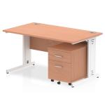 Impulse 1400 x 800mm Straight Office Desk Beech Top White Cable Managed Leg Workstation 2 Drawer Mobile Pedestal I003907