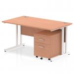 Impulse 1400 x 800mm Straight Office Desk Beech Top White Cantilever Leg Workstation 2 Drawer Mobile Pedestal I003908