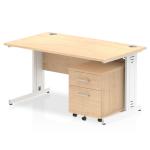 Impulse 1400 x 800mm Straight Office Desk Maple Top White Cable Managed Leg Workstation 2 Drawer Mobile Pedestal I003910