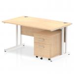 Impulse 1400 x 800mm Straight Office Desk Maple Top White Cantilever Leg Workstation 2 Drawer Mobile Pedestal I003911