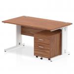 Impulse 1400 x 800mm Straight Office Desk Walnut Top White Cable Managed Leg Workstation 2 Drawer Mobile Pedestal I003914