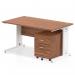 Impulse 1400 x 800mm Straight Office Desk Walnut Top White Cable Managed Leg Workstation 2 Drawer Mobile Pedestal I003914