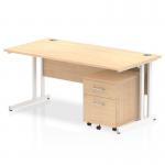 Impulse 1600 x 800mm Straight Office Desk Maple Top White Cantilever Leg Workstation 2 Drawer Mobile Pedestal I003920