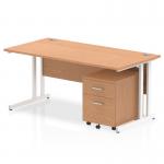 Impulse 1600 x 800mm Straight Desk Oak Top White Cantilever Leg with 2 Drawer Mobile Pedestal I003922