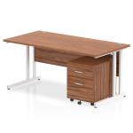 Impulse 1600 x 800mm Straight Office Desk Walnut Top White Cantilever Leg Workstation 2 Drawer Mobile Pedestal I003924